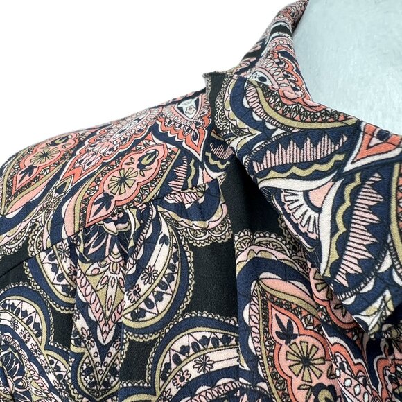💼Tommy Hilfiger Paisley Top Size L Classic & Chic black Navy Coral pink - Picture 4 of 11